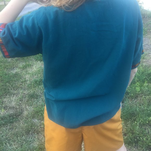 🏞Colorful Embroidered Shirt, Teal, Hippie, Boho - Picture 5 of 5
